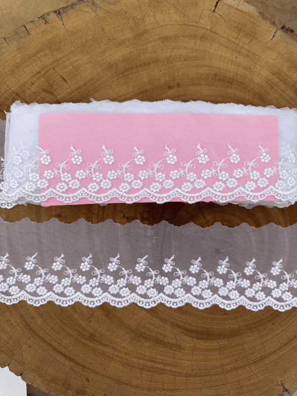 Renda Tule 100% poliéster branca - Largura: 8,0 centímetros