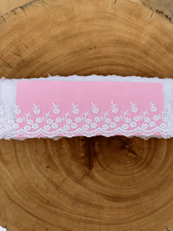 Renda Tule 100% poliéster branca - Largura: 8,0 centímetros