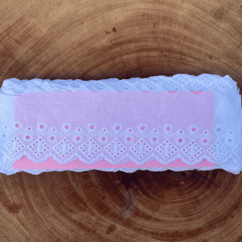 Bordado Inglês 100% algodão Branco - Largura: 7,5 centímetros