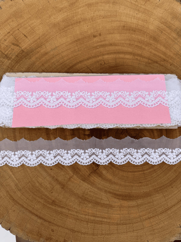 Renda Tule 100% poliéster branca - Largura: 3,5 centímetros