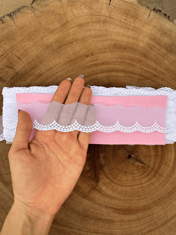 Renda Tule 100% poliéster branca - Largura: 4 centímetros