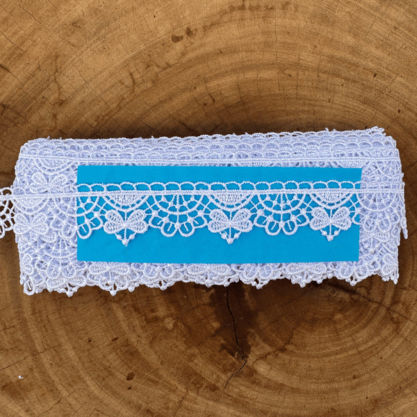 Renda guipir 100% poliéster branca - Largura: 3,5 centímetros