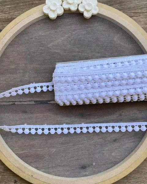 Renda guipir 100% poliéster branca - Largura: 1 centímetro