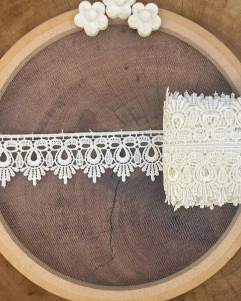 Renda guipir 100% poliéster off white - Largura: 5,5 centímetros