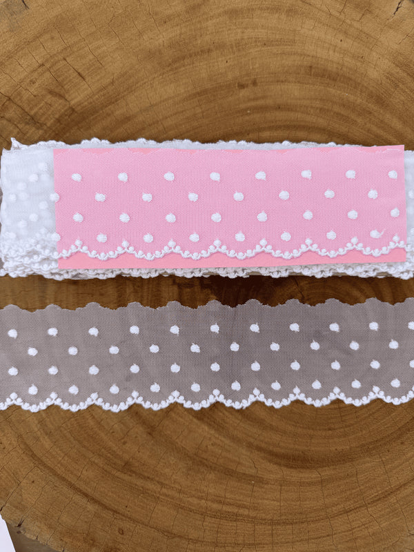 Renda Tule 100% poliéster branca - Largura: 6,5 centímetros